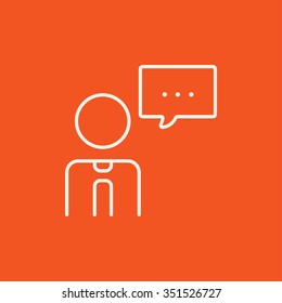 Hombre con icono de línea cuadrada de voz para web, móvil e infografía. Icono blanco vector aislado en fondo rojo.