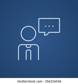 Hombre con icono de línea cuadrada de voz para web, móvil e infografía. Icono azul claro del vector aislado en fondo azul.