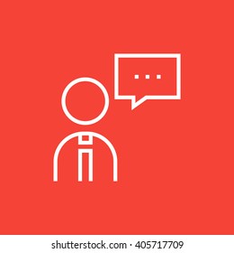 Man with speech square line icon.