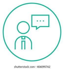 Man with speech square line icon.