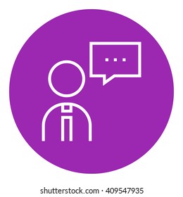 Man with speech square line icon.