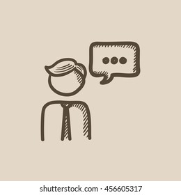 Man with speech square vector sketch icon isolated on background. Hand drawn Man with speech square icon. Man with speech square sketch icon for infographic, website or app.