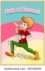 Man spilling beans around illustration