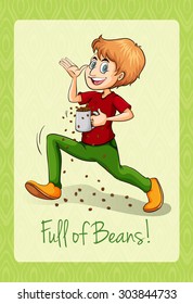 Man spilling the beans illustration
