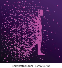 a man spills into small pieces