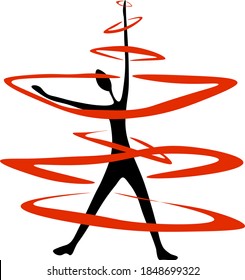 Man spins red hoops on his hands and feet