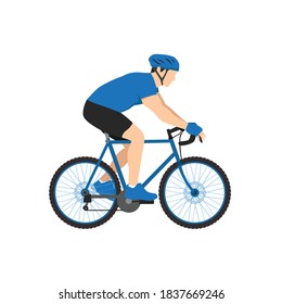 Man sport athlete cyclist in sportswear and helmet riding bike flat style design. Extreme sport concept. Flat vector illustration isolated on white background