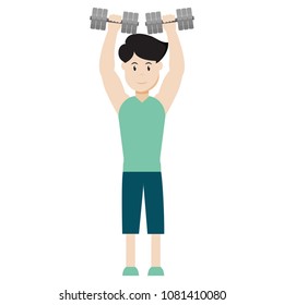 man with sport clothes and dumbbles up