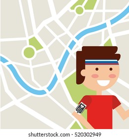 man with sport clothes over city map. marathon competition design. vector illustration
