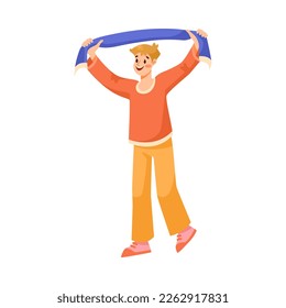 Man Sport Fan Character with Scarf Supporting Team Cheering at Stadium Vector Illustration