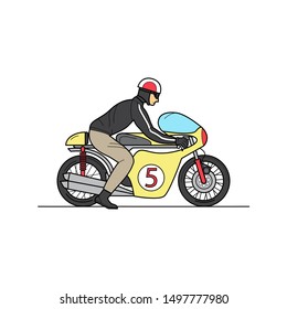 Man and sport motorcycle. Illustration line design.  Vector illustration can be used for topics like motor race even, club motorcycle