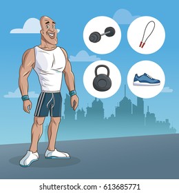 man sport muscular strong urban background