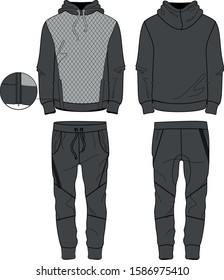 Man Sport Set Wear Design Apparel Pants Hoodie Pocket Template Model Style