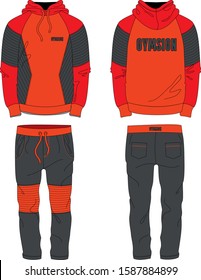 Man sport set wear design apparel pants hoodie pocket template model style vector