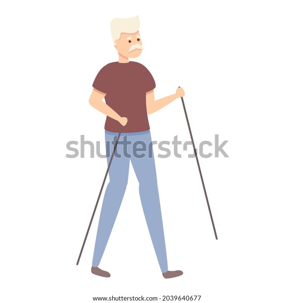 Man sport walking icon cartoon vector. Senior\
travel. Old character