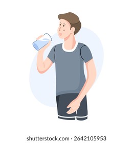 Man in sportswear drinking water from a glass, perfect for health, hydration, Self care,   and active lifestyle themes.