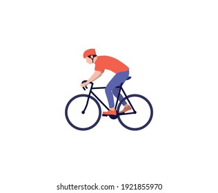 Man In Sportswear And A Helmet Rides A Bicycle. Male Character Leading An Active Lifestyle. Adult Man In A Protective Helmet And Sportswear On A Bicycle. Biker, Biking Guy. Color Vector Image Isolated