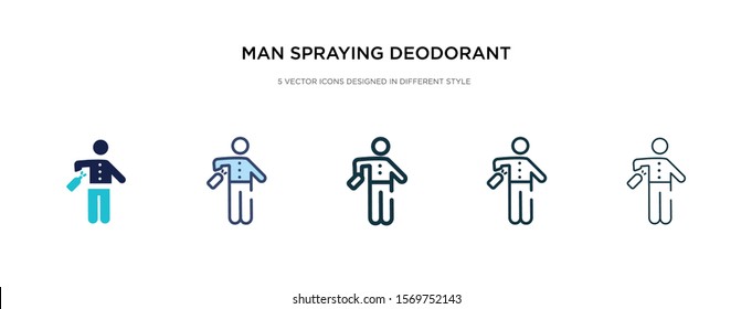 man spraying deodorant icon in different style vector illustration. two colored and black man spraying deodorant vector icons designed in filled, outline, line and stroke style can be used for web,