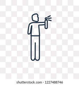 Man Spraying Deodorant vector outline icon isolated on transparent background, high quality linear Man Spraying Deodorant transparency concept can be used web and mobile