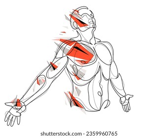 Man with spread hands showing pose of freedom like feeling that he can fly, vector low poly illustration, emotional concept of feel free and happy.