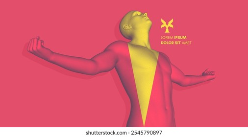 The man spread his arms apart. The men savoured the freedom. Victory. Leadership, freedom or development concept. State of enlightenment. Mental power of mind meditation.3D vector illustration. 