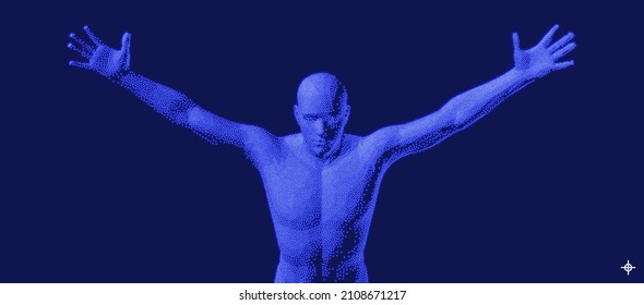 El hombre extendió sus brazos en diferentes direcciones. Los hombres disfrutan de la libertad. Victoria. Ilustración vectorial 3D del arte de la imagen.