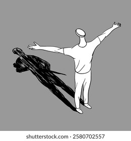 The man spread his arms to the side. Abstract illustration on the theme of freedom.