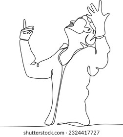 man spread his arms to the sides like bird or airplane face pointing up - one line drawing vector. concept dream, freedom, liberation, breathe deeply, triumph, victory, enlightenment
