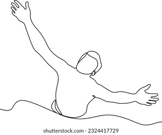 man spread his arms to the sides like bird or airplane face pointing up - one line drawing vector. concept dream, freedom, liberation, breathe deeply, triumph, victory, enlightenment