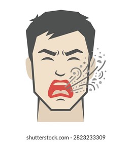 A man spreading airborne germs and viral particles while coughing or sneezing. The image illustrates hygiene, health safety, sickness, contagion, and prevention.