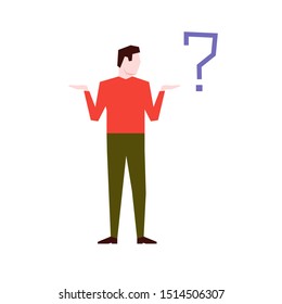 Man spreading his hands on white background. Vector illustration