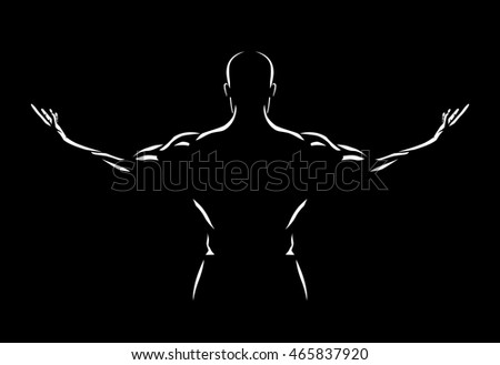 Man spreading out arms for show back muscles in the dark.