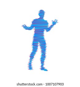 Man spreads hands to sides. Man doing balance gesture. Concept communication. Vector illustration.