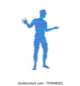 Man spreads hands to sides. Man doing balance gesture. Concept communication. Vector illustration.