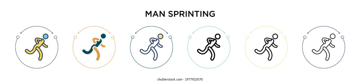 Man sprinting icon in filled, thin line, outline and stroke style. Vector illustration of two colored and black man sprinting vector icons designs can be used for mobile, ui, web