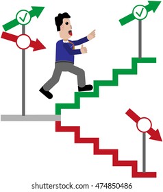 Man sprints up stairs.