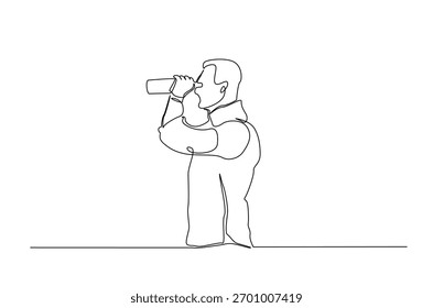 Homem espião olhando através de binóculos em contínuo um desenho de linha. Ilustração de arte de linha única do homem observar com binóculos. Vetor editável.
