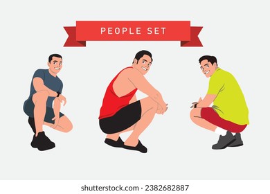 man with a squat style in casual clothes. vector illustration