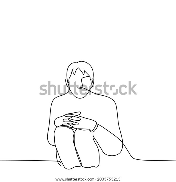 Man Squatting One Line Drawing Concept Stock Vector (Royalty Free ...