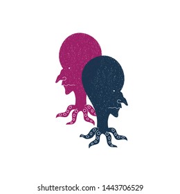 Man squid icon vector. Octopus with human face isolated on white background. Fantastic cartoon character monster.
