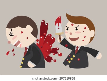 man stab on friend's back cartoon vector