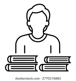 Man with stack of books in front