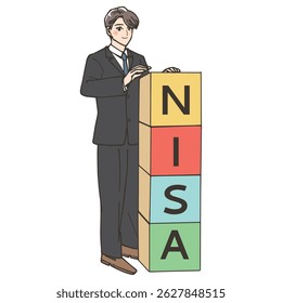 Man stacking blocks with the word "NISA" written on them.