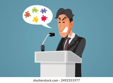 
Man with Stage Fright and Puzzling Speech Vector Cartoon. Male leader having difficulties to express his thoughts in public 
