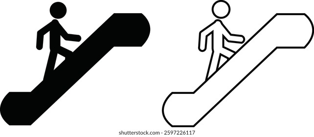 Man with Staircase or Stairs Pictogram vector. Cliparts depict various actions of a person with stairs. Man walks up the stairs, stick figure pictograms people, human silhouette icon set.