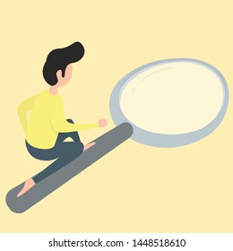 man stand on magnifying glass. man stand on magnifying glass concept - vector