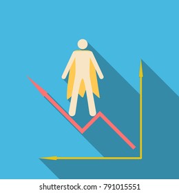 Man stand on schedule chart on table vector. Economic visualization information, business report graph illustration