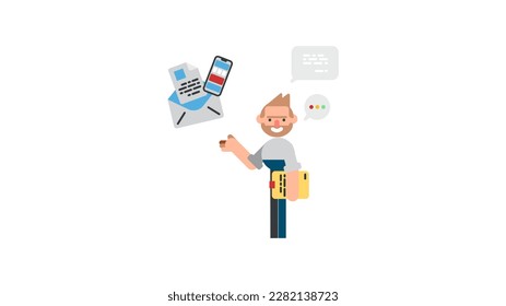 Man stand presentation mobile phone technology vector illustration