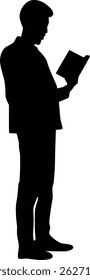 Man stand reading book silhouette illustration