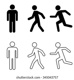 Man Stand , Walk And Run Outline Icon Set .Vector Illustration